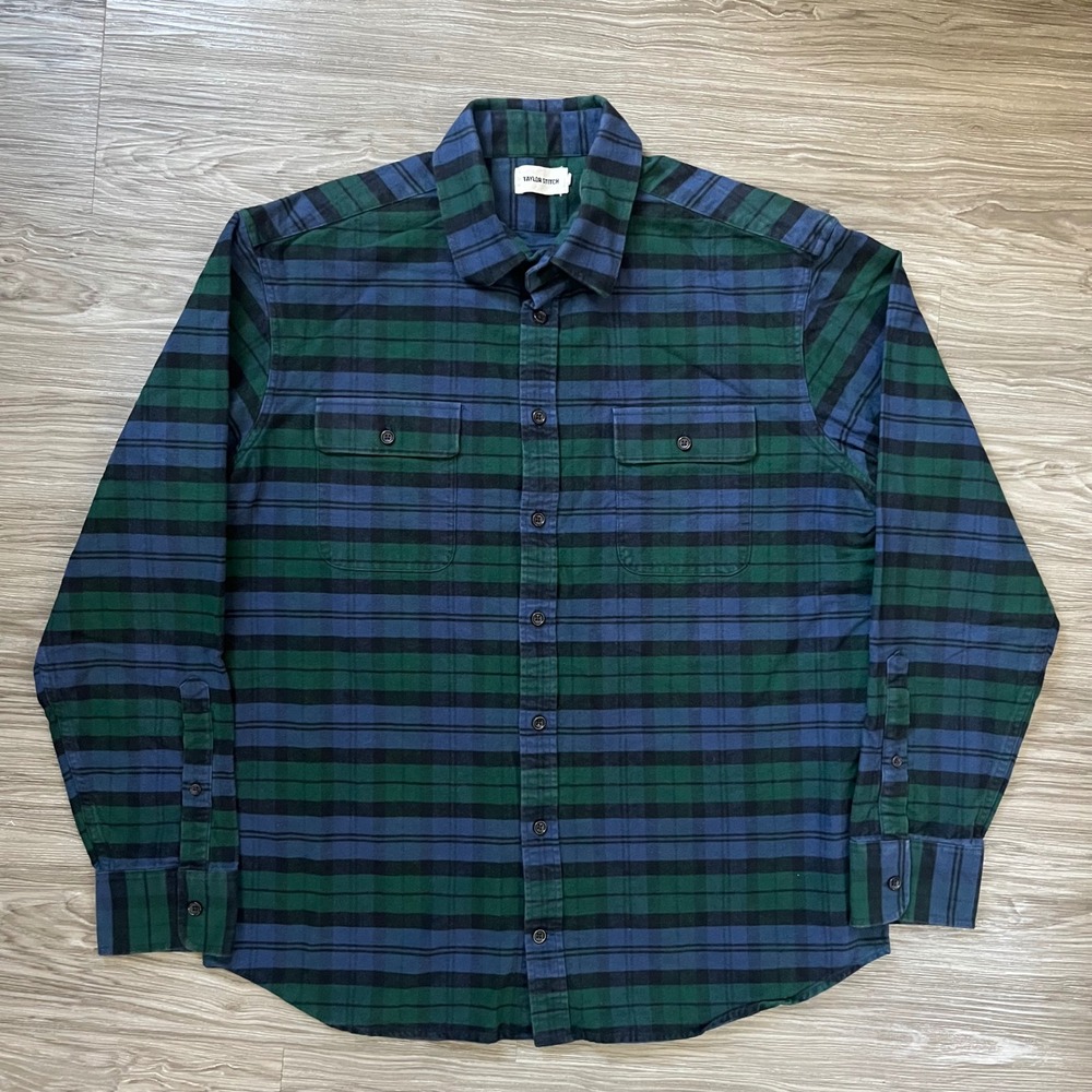 Taylor Stitch Yosemite Shirt Navy Green Plaid Flannel Mens 46 XL 2008YSSWP